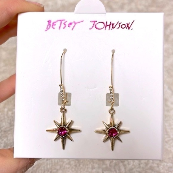 Brand New Betsey Johnson Gold Tone Celestial Star Pink Stone Drop Earrings - Picture 15 of 15